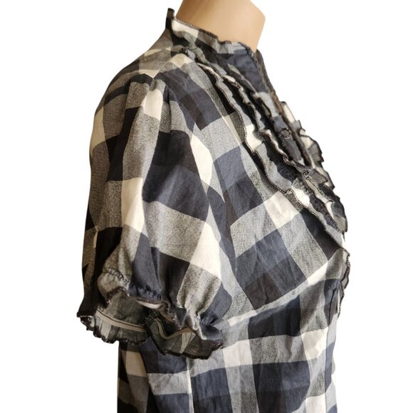 Y2K Vintage Ruffle Button Down Mini Checkered Shirt Dress Jrs Medium - Picture 3 of 9